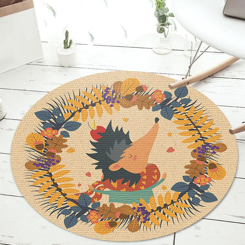 Stornfield | Kids Cartoon Animal Print Polyester Rug Apricot and Green Washable Rug Pet Friendly Non-Slip Rug for Kids Bedroom