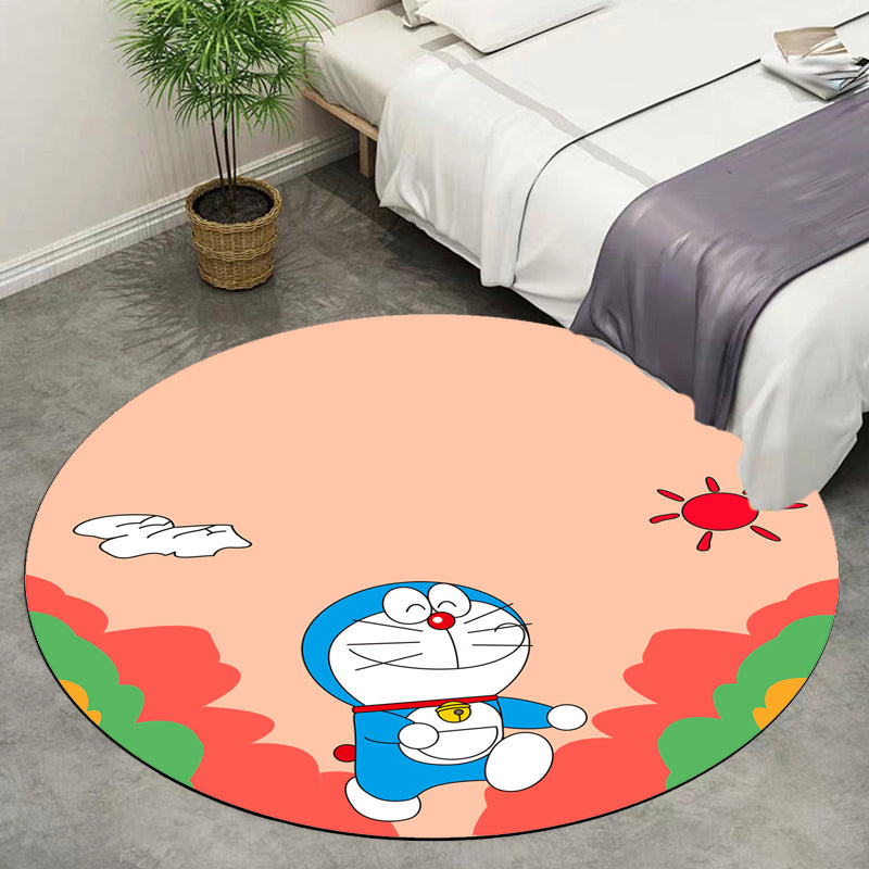 Stornfield | Kids Pink and Red Cartoon Cat Pattern Polyester Mat, Washable, Pet-Friendly, Non-Slip Mat for Kids Bedroom
