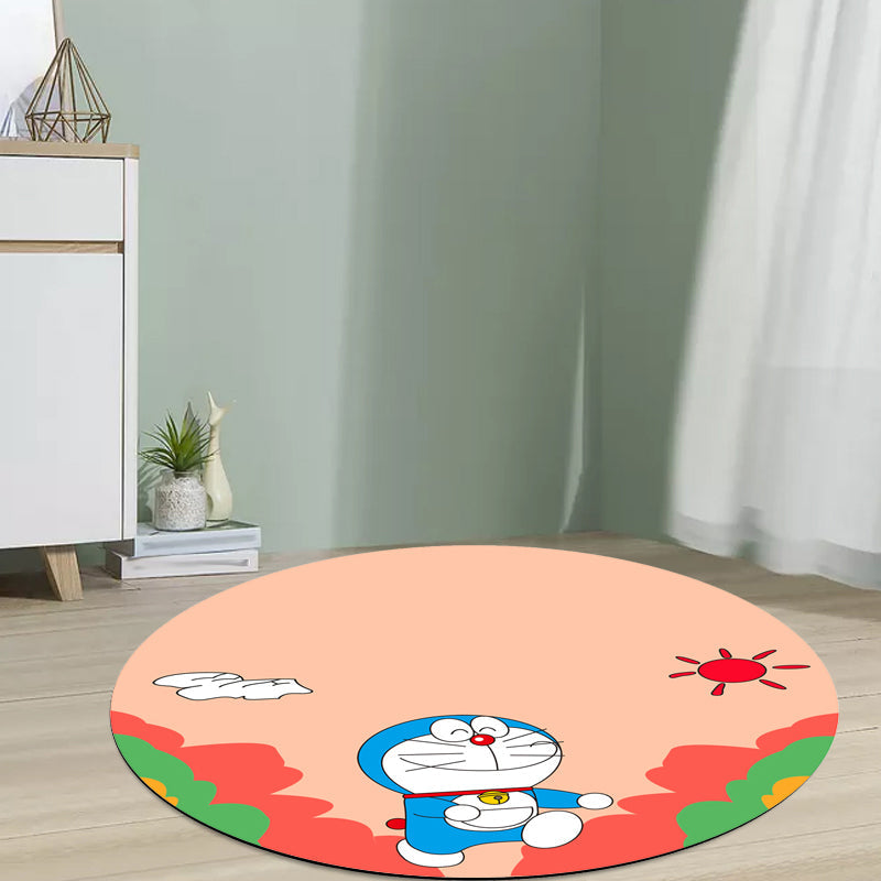 Stornfield | Kids Pink and Red Cartoon Cat Pattern Polyester Mat, Washable, Pet-Friendly, Non-Slip Mat for Kids Bedroom