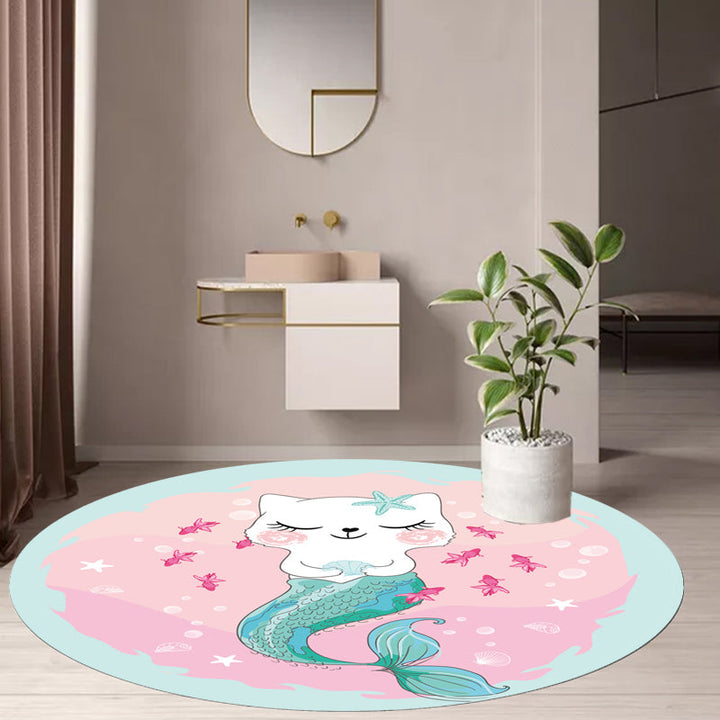 Stornfield | Kids Pink and Red Cartoon Cat Pattern Polyester Mat, Washable, Pet-Friendly, Non-Slip Mat for Kids Bedroom