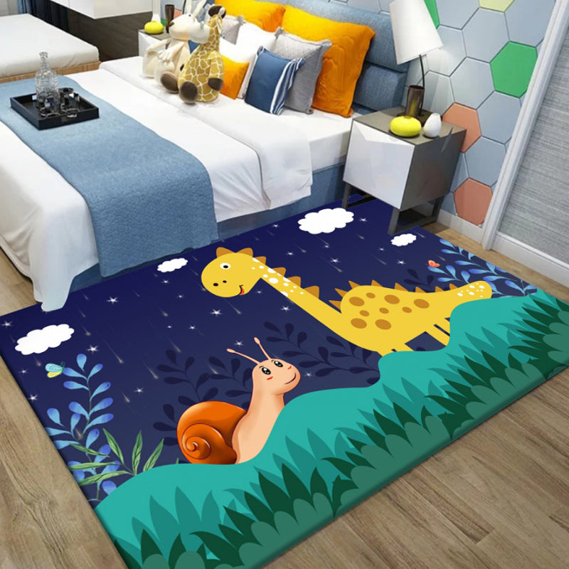 Stornfield | Unique Cartoon Animal Pattern Black and Blue Kids Rug Pet-Friendly Washable Polyester Area Rug for Kids Room