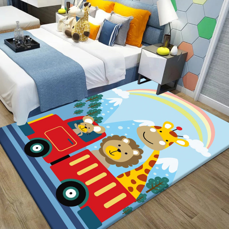 Stornfield | Unique Cartoon Animal Pattern Black and Blue Kids Rug Pet-Friendly Washable Polyester Area Rug for Kids Room