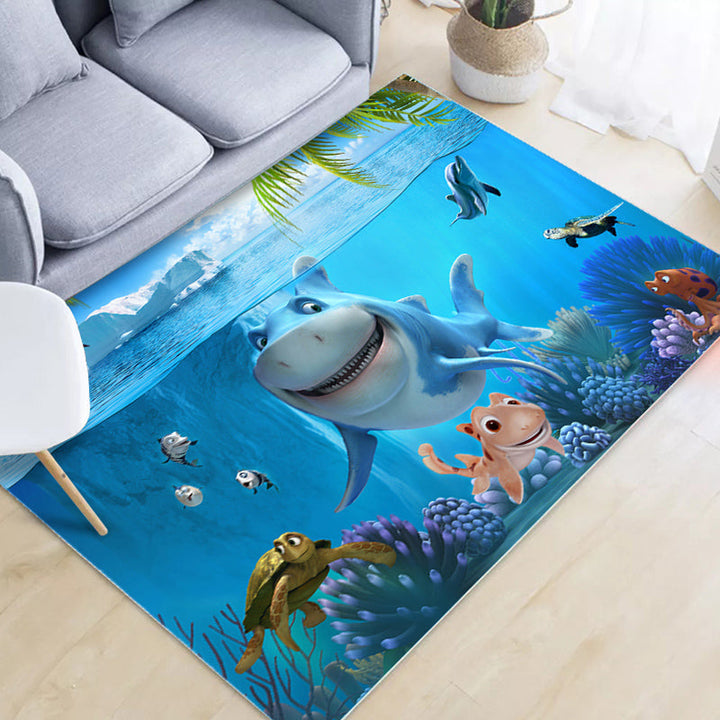 Stornfield | Unique Cartoon Animal Pattern Black and Blue Kids Rug Pet-Friendly Washable Polyester Area Rug for Kids Room