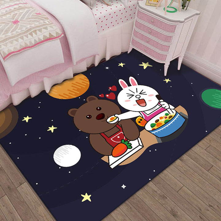 Stornfield | Unique Cartoon Animal Pattern Black and Blue Kids Rug Pet-Friendly Washable Polyester Area Rug for Kids Room