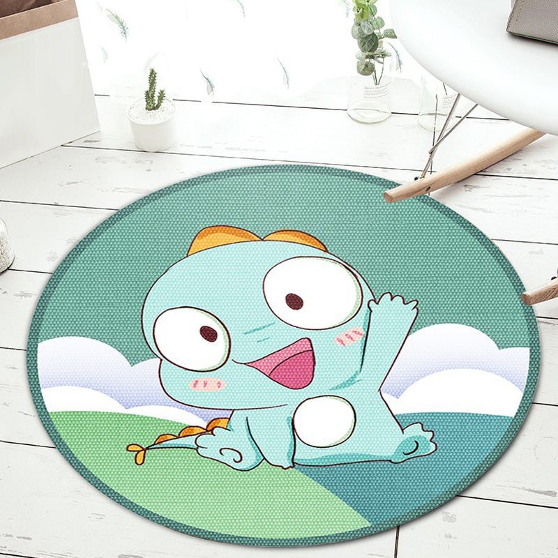 Stornfield | Green and Blue Stylish Cartoon Animal Pattern Rug Polyester Kids' Rug, Pet Friendly, Washable, with Anti-Slip Backing for Children's Room