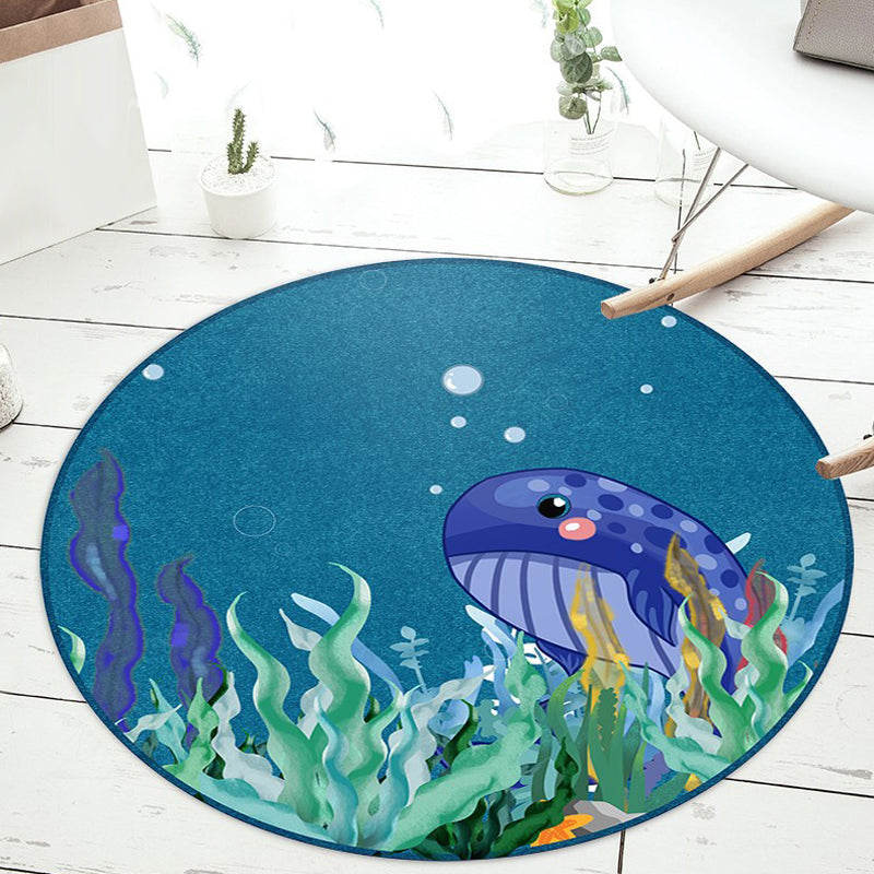 Stornfield | Green and Blue Stylish Cartoon Animal Pattern Rug Polyester Kids' Rug, Pet Friendly, Washable, with Anti-Slip Backing for Children's Room