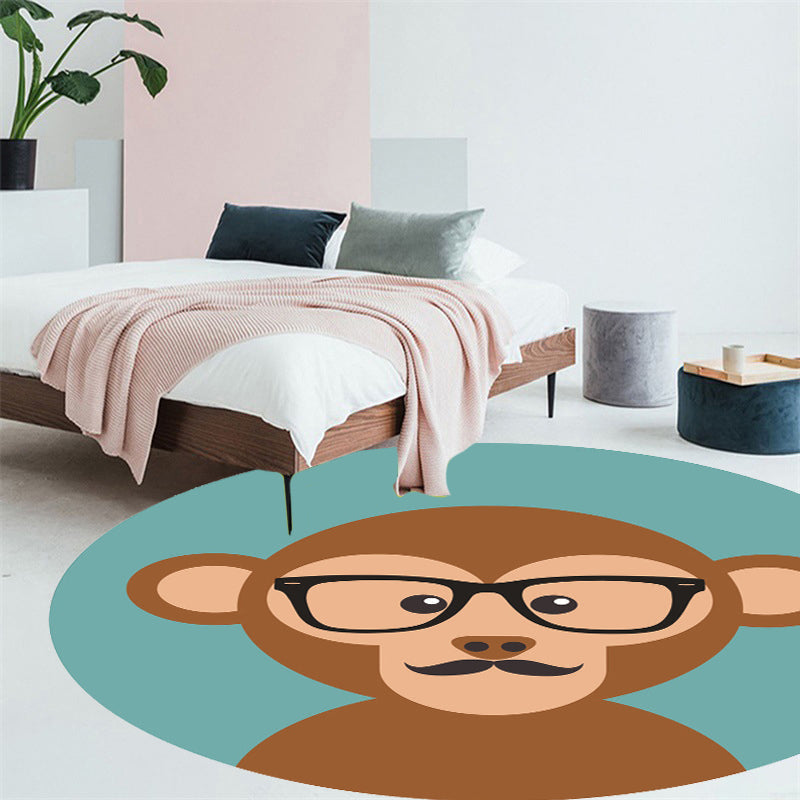 Stornfield | Ginger and Orange Unusual Cartoon Animal Pattern Polyester Rug, Kids Mat, Washable, Pet-Friendly, Non-Slip Mat for Nursery Bedroom