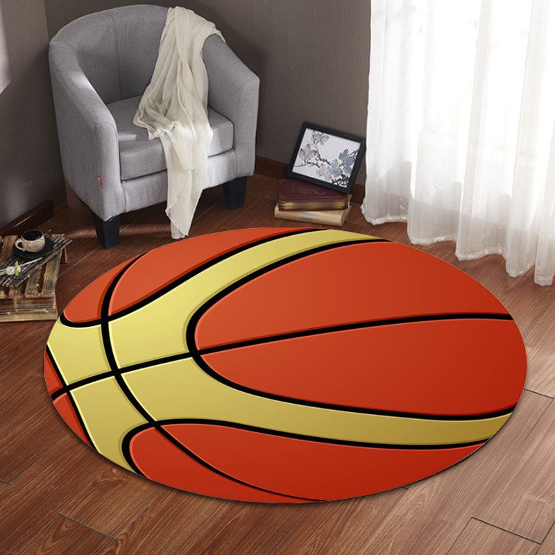 Stornfield | Orange and White Fancy Sports Mat for Kids Washable and Non-Slip Polyester Rug for Children's Bedroom