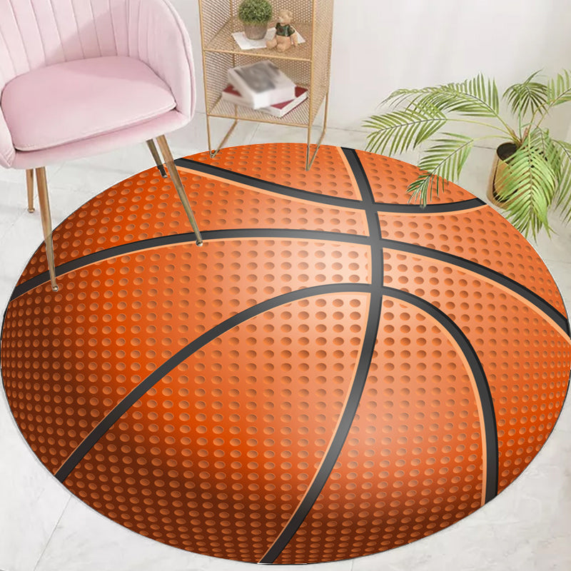 Stornfield | Orange and White Fancy Sports Mat for Kids Washable and Non-Slip Polyester Rug for Children's Bedroom
