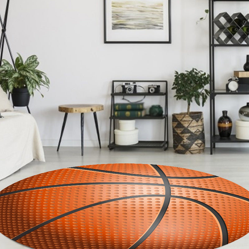 Stornfield | Orange and White Fancy Sports Mat for Kids Washable and Non-Slip Polyester Rug for Children's Bedroom