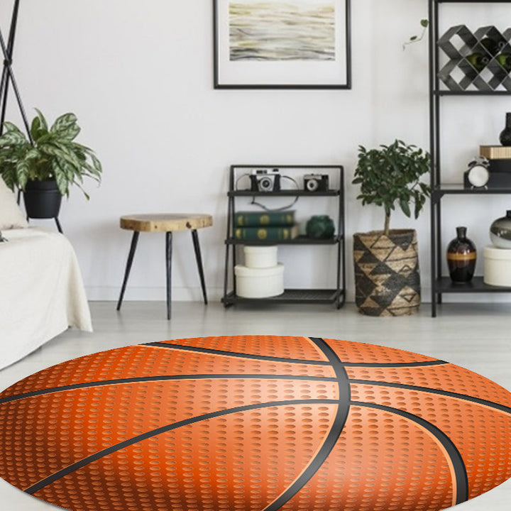 Stornfield | Orange and White Fancy Sports Mat for Kids Washable and Non-Slip Polyester Rug for Children's Bedroom
