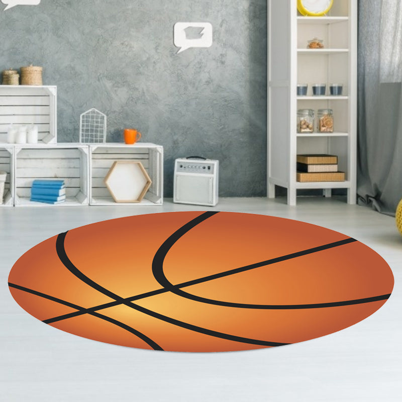 Stornfield | Orange and White Fancy Sports Mat for Kids Washable and Non-Slip Polyester Rug for Children's Bedroom