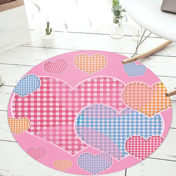 Stornfield | Unusual heart pattern rug with pink and blue flowers Washable and pet-friendly polyester rug Non-slip rug for children's room