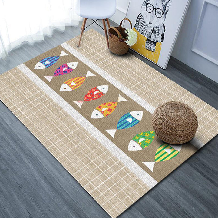 Stornfield | Beautiful Cartoon Animal Pattern Fish Rug Multicolored Kids' Rug Polyester Washable Non-Slip Pet-Friendly Rug for Kids' Room