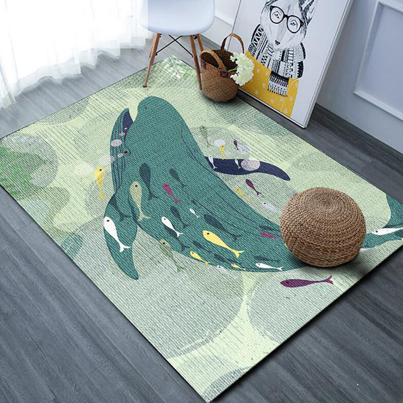 Stornfield | Beautiful Cartoon Animal Pattern Fish Rug Multicolored Kids' Rug Polyester Washable Non-Slip Pet-Friendly Rug for Kids' Room