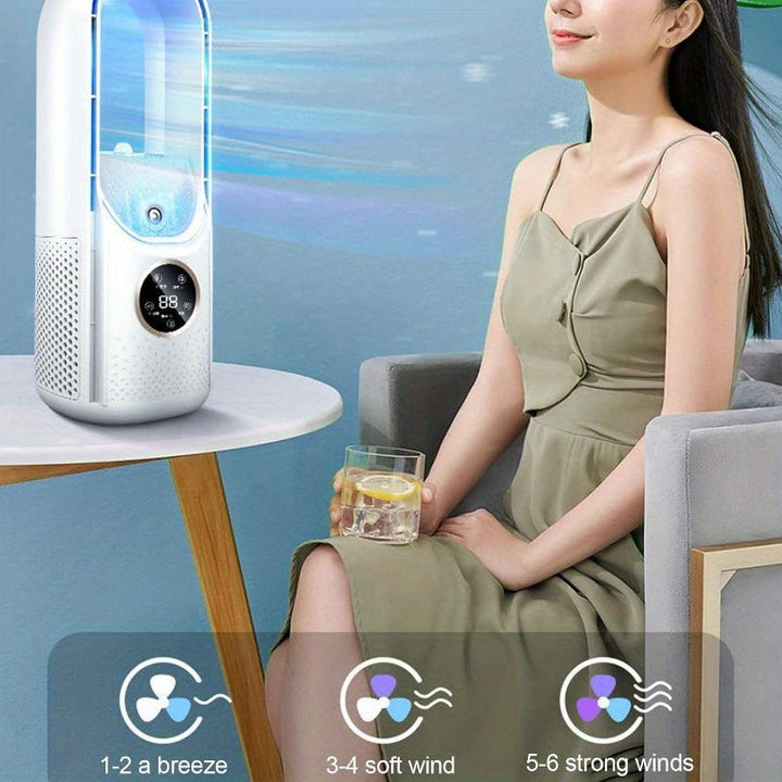 Portable Bladeless Air Conditioning Fan with Nightlight – 6 Speed Humidifier and Purifier, Quiet USB Desktop Cooler for Bedrooms and Rooms | Stornfield