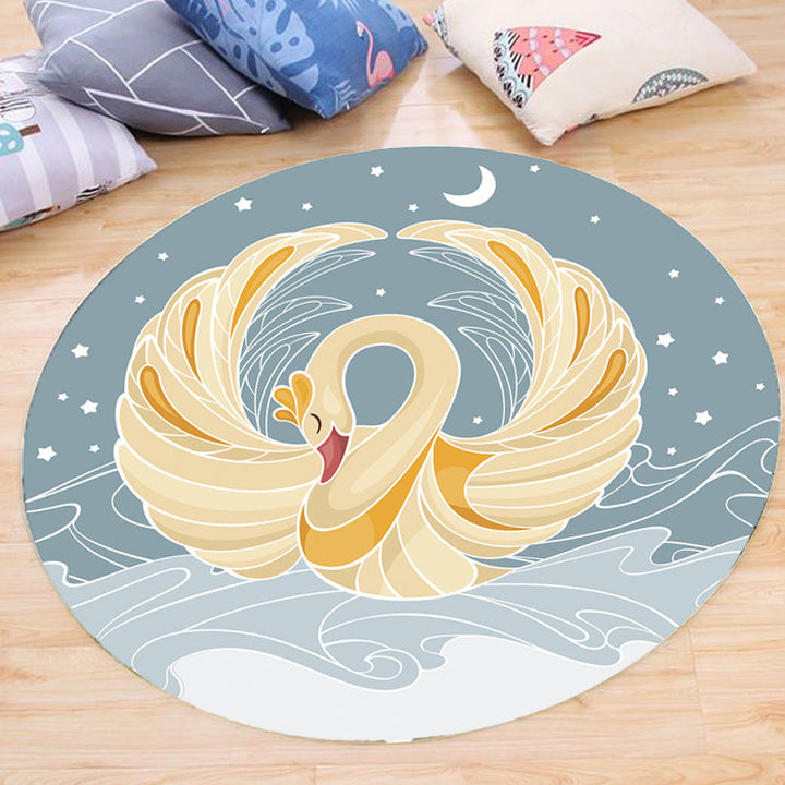 Stornfield | Grey and Yellow Polyester Cartoon Swan Children's Rug, Pet Friendly, Washable, Non-Slip, Decorative Mat