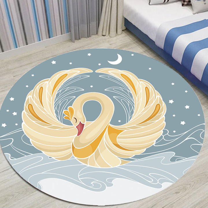 Stornfield | Grey and Yellow Polyester Cartoon Swan Children's Rug, Pet Friendly, Washable, Non-Slip, Decorative Mat