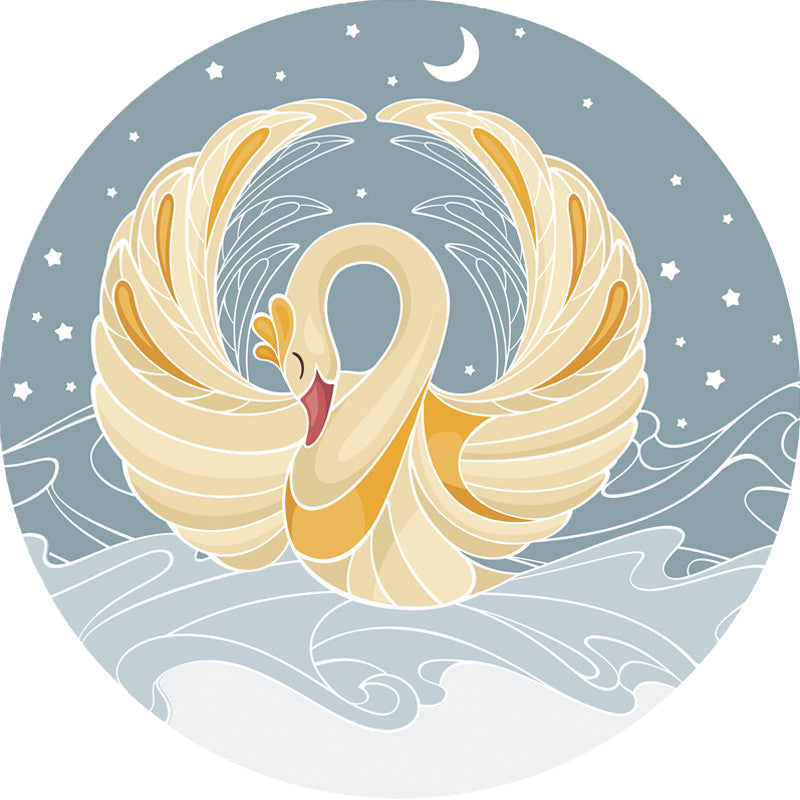 Stornfield | Grey and Yellow Polyester Cartoon Swan Children's Rug, Pet Friendly, Washable, Non-Slip, Decorative Mat