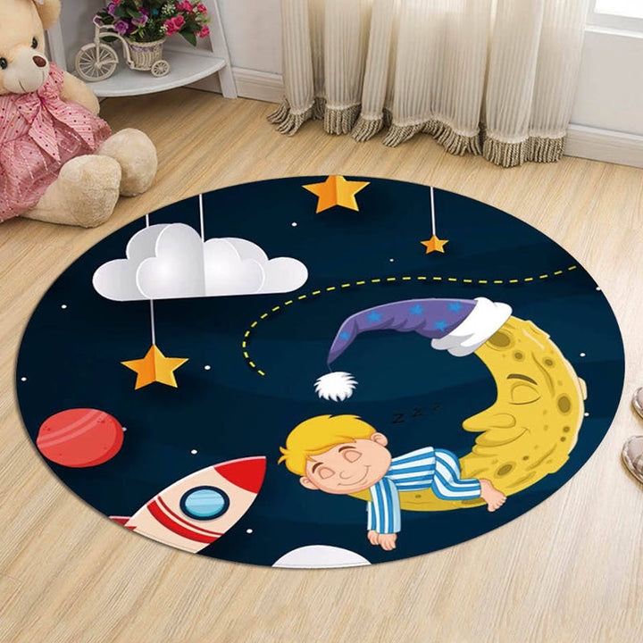 Stornfield | Unique spaceship rug with black and red planet Kids rug in polyester Washable Pet-friendly Non-slip rug for nursery