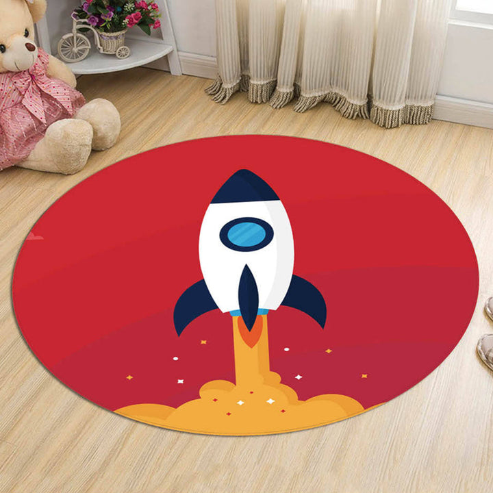 Stornfield | Unique spaceship rug with black and red planet Kids rug in polyester Washable Pet-friendly Non-slip rug for nursery