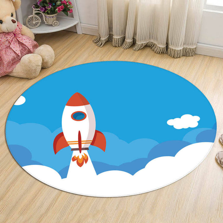 Stornfield | Unique spaceship rug with black and red planet Kids rug in polyester Washable Pet-friendly Non-slip rug for nursery