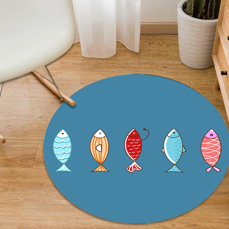 Stornfield | Colorful Polyester Rug with Cartoon Animal and Multicolor Fish Pattern, Washable and Non-Slip Kids' Rug, Ideal for Children's Room