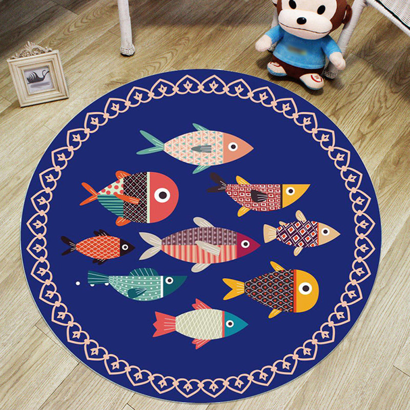 Stornfield | Colorful Polyester Rug with Cartoon Animal and Multicolor Fish Pattern, Washable and Non-Slip Kids' Rug, Ideal for Children's Room