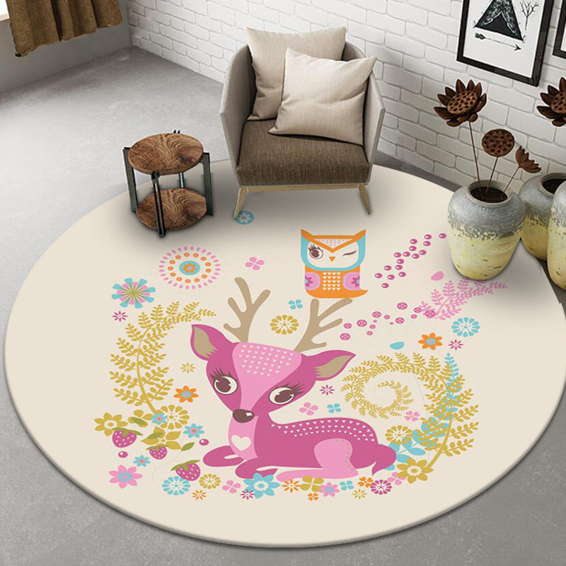 Stornfield | Beautiful Cartoon Animal Pattern Rug Beige and Red Washable and Pet-Friendly Polyester Kids' Rug Area Rug for Kids' Bedroom