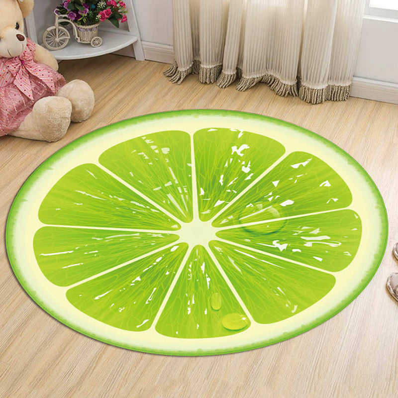 Stornfield | Green and Orange Polyester Kids Rug with Fruit Pattern, Pet-Friendly, Washable, Non-Slip Backing, Decorative Rug