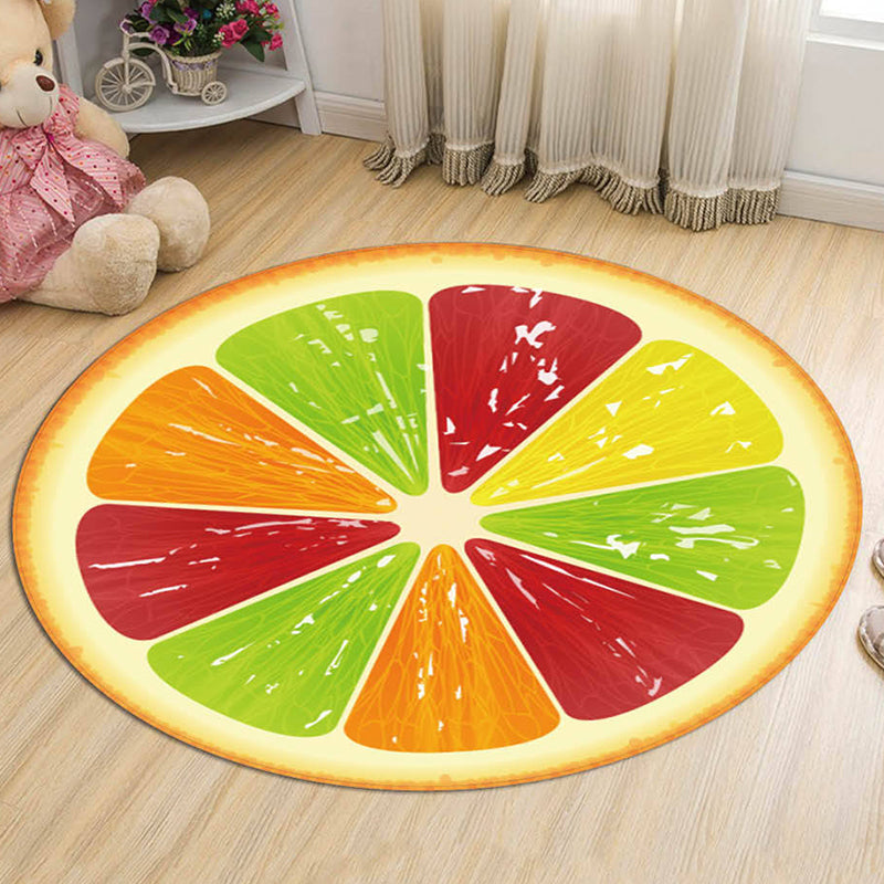 Stornfield | Green and Orange Polyester Kids Rug with Fruit Pattern, Pet-Friendly, Washable, Non-Slip Backing, Decorative Rug