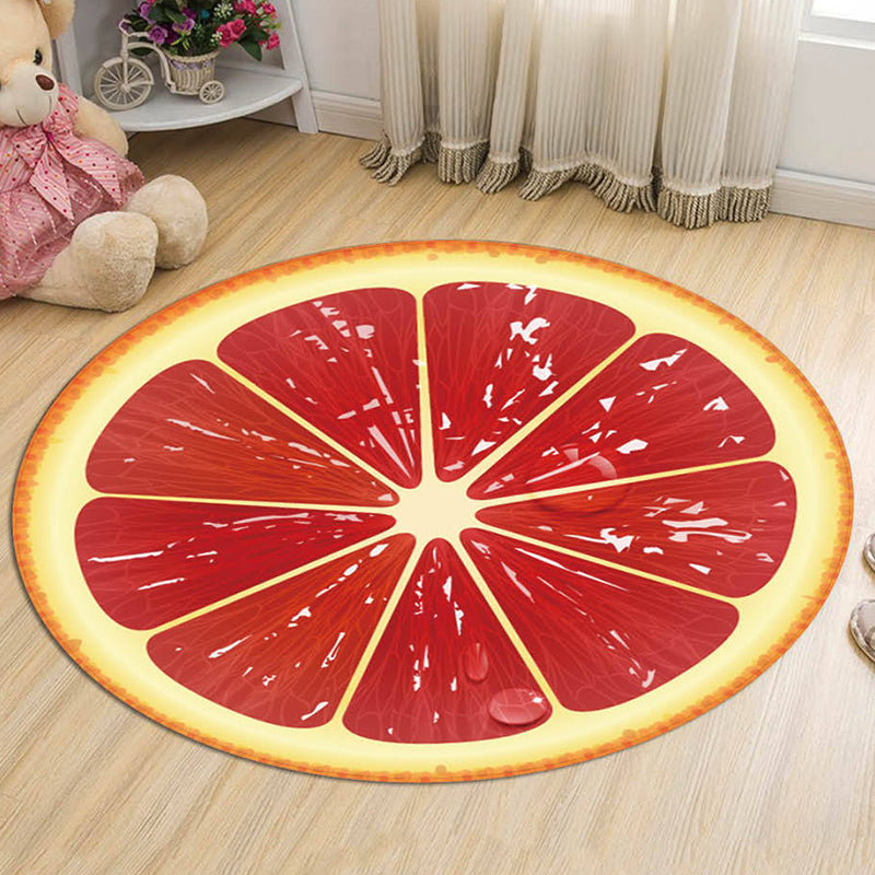 Stornfield | Green and Orange Polyester Kids Rug with Fruit Pattern, Pet-Friendly, Washable, Non-Slip Backing, Decorative Rug