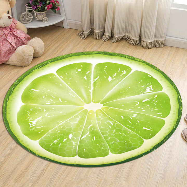 Stornfield | Green and Orange Polyester Kids Rug with Fruit Pattern, Pet-Friendly, Washable, Non-Slip Backing, Decorative Rug