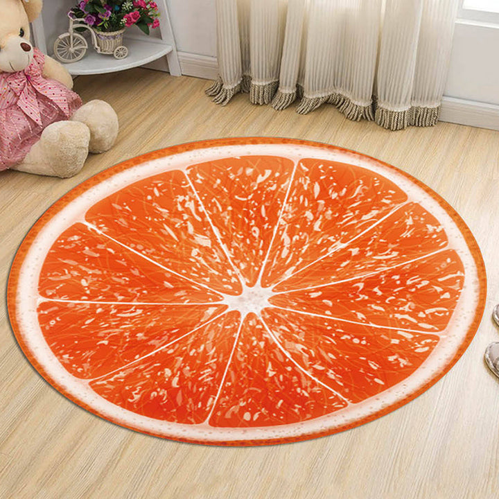 Stornfield | Green and Orange Polyester Kids Rug with Fruit Pattern, Pet-Friendly, Washable, Non-Slip Backing, Decorative Rug
