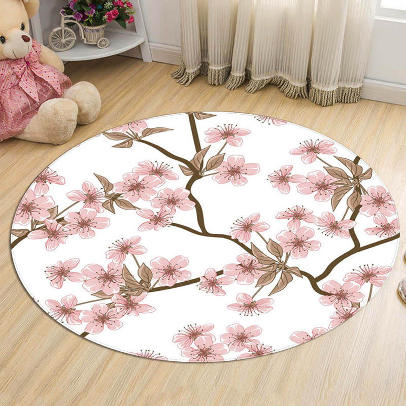 Stornfield | Novelty Floral Pattern Rug with Pink and Blue Branches Washable Cotton Kids' Rug, Pet-Friendly, Non-Slip Mat for Children's Room