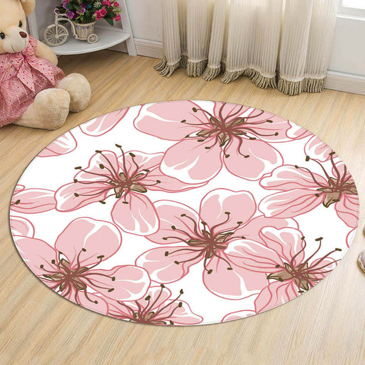 Stornfield | Novelty Floral Pattern Rug with Pink and Blue Branches Washable Cotton Kids' Rug, Pet-Friendly, Non-Slip Mat for Children's Room