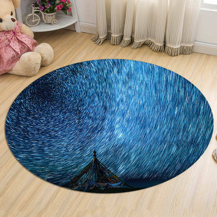 Stornfield | Blue and Purple Galaxy Print Children's Rug Polyester Washable Pet-Friendly Non-Slip Rug for Kids' Bedroom