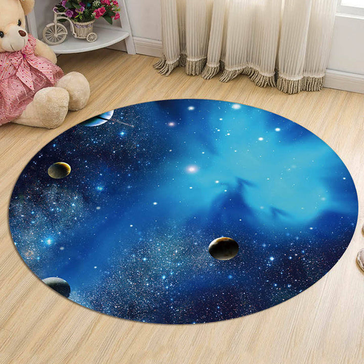 Stornfield | Blue and Purple Galaxy Print Children's Rug Polyester Washable Pet-Friendly Non-Slip Rug for Kids' Bedroom