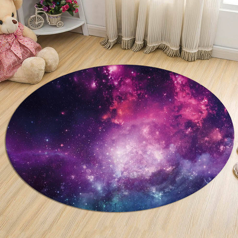 Stornfield | Blue and Purple Galaxy Print Children's Rug Polyester Washable Pet-Friendly Non-Slip Rug for Kids' Bedroom