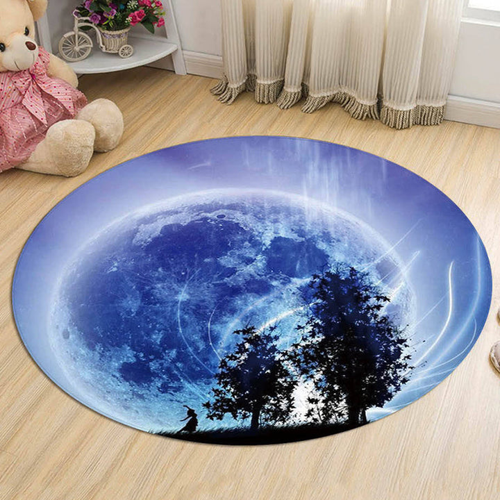 Stornfield | Blue and Purple Galaxy Print Children's Rug Polyester Washable Pet-Friendly Non-Slip Rug for Kids' Bedroom
