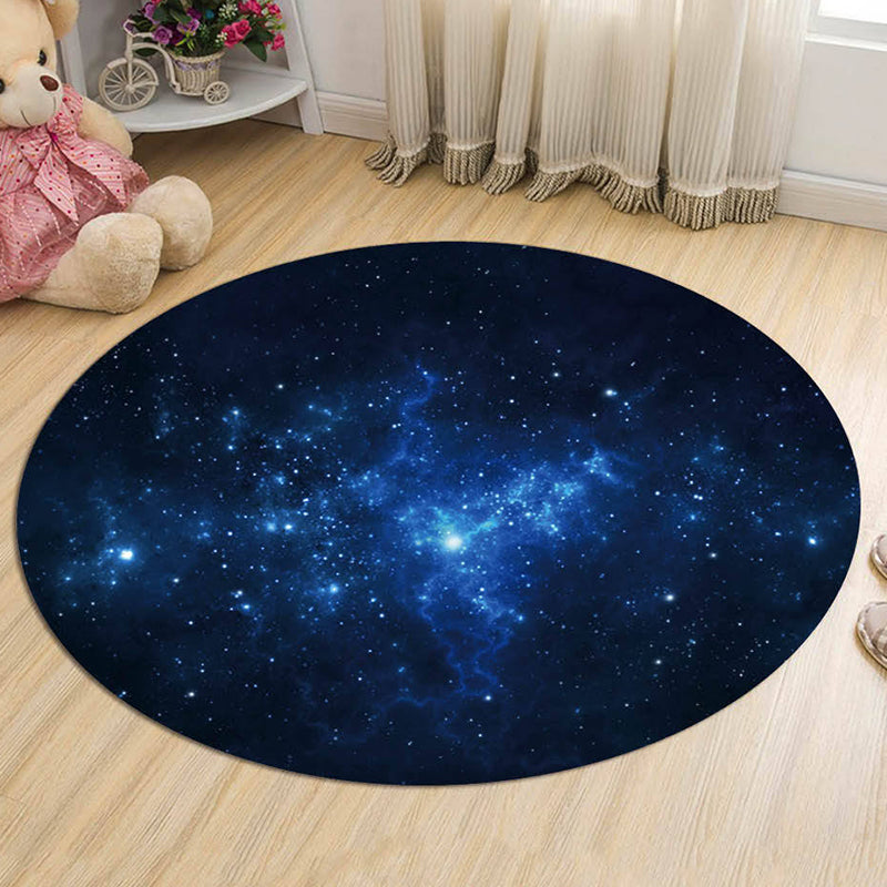 Stornfield | Pet Friendly Black and Blue Galaxy Print Kids Polyester Rug Washable with Non-Slip Backing Mat for Decor