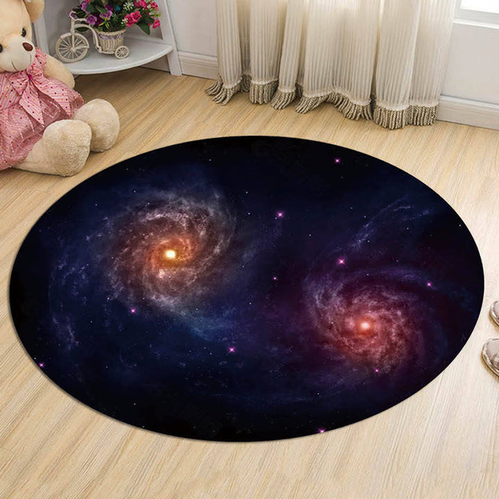 Stornfield | Pet Friendly Black and Blue Galaxy Print Kids Polyester Rug Washable with Non-Slip Backing Mat for Decor
