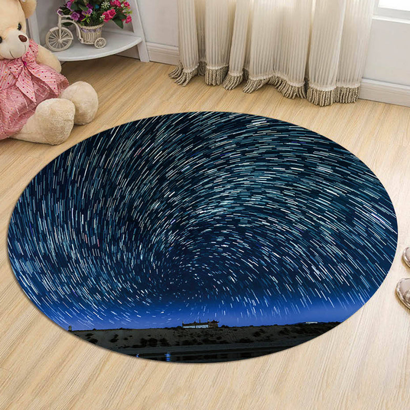 Stornfield | Pet Friendly Black and Blue Galaxy Print Kids Polyester Rug Washable with Non-Slip Backing Mat for Decor