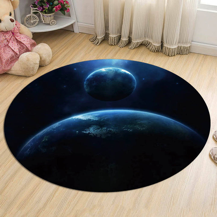 Stornfield | Pet Friendly Black and Blue Galaxy Print Kids Polyester Rug Washable with Non-Slip Backing Mat for Decor