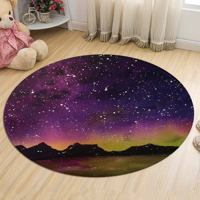 Stornfield | Pet Friendly Black and Blue Galaxy Print Kids Polyester Rug Washable with Non-Slip Backing Mat for Decor