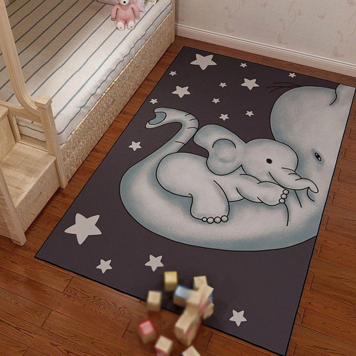 Stornfield | Unique Black and Pink Starry Cartoon Animal Polyester Rug, Washable, Pet-Friendly, Non-Slip Mat for Kids' Room