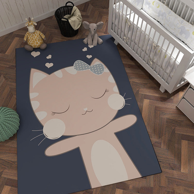 Stornfield | Unique Black and Pink Starry Cartoon Animal Polyester Rug, Washable, Pet-Friendly, Non-Slip Mat for Kids' Room