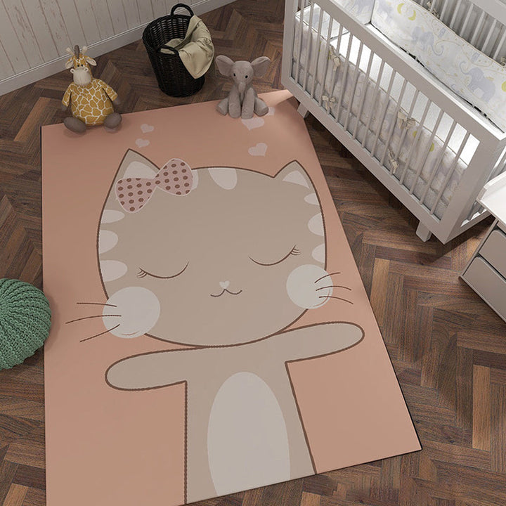 Stornfield | Unique Black and Pink Starry Cartoon Animal Polyester Rug, Washable, Pet-Friendly, Non-Slip Mat for Kids' Room