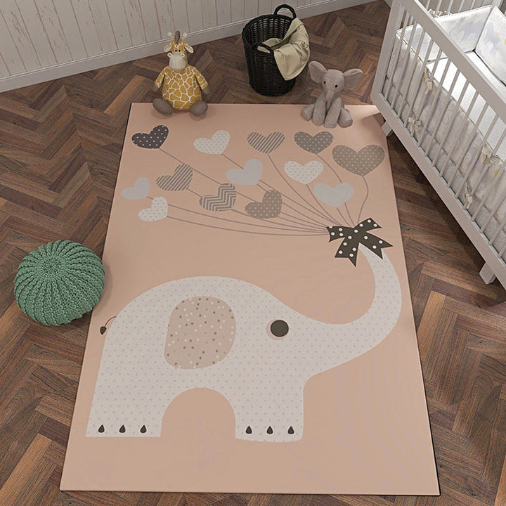 Stornfield | Grey and Orange Polyester Children's Rug with Cartoon Animal Pattern, Washable and Non-Slip, Floor Mat for Decoration