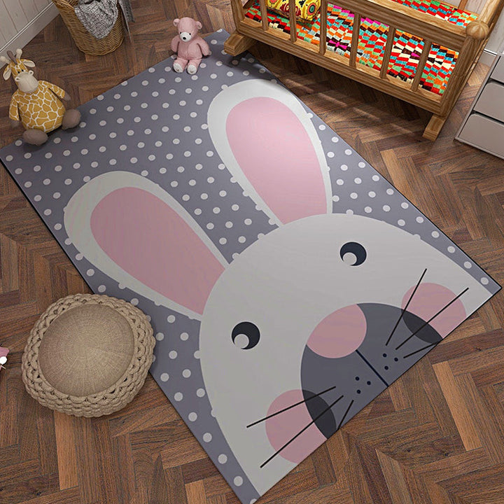 Stornfield | Grey and Orange Polyester Children's Rug with Cartoon Animal Pattern, Washable and Non-Slip, Floor Mat for Decoration